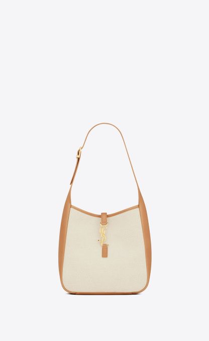 SMALL LE 5 7 SUPPLE IN CANVAS AND SMOOTH LEATHER-WHITE