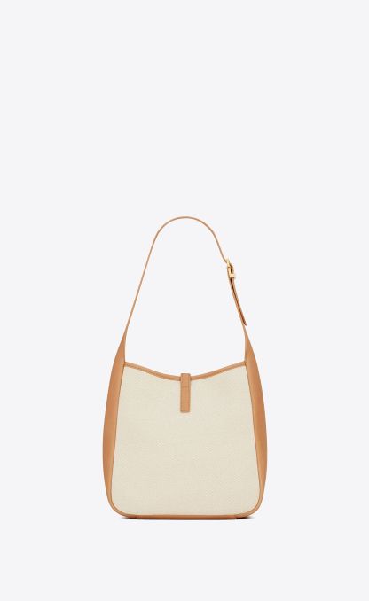 SMALL LE 5 7 SUPPLE IN CANVAS AND SMOOTH LEATHER-WHITE