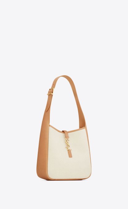 SMALL LE 5 7 SUPPLE IN CANVAS AND SMOOTH LEATHER-WHITE