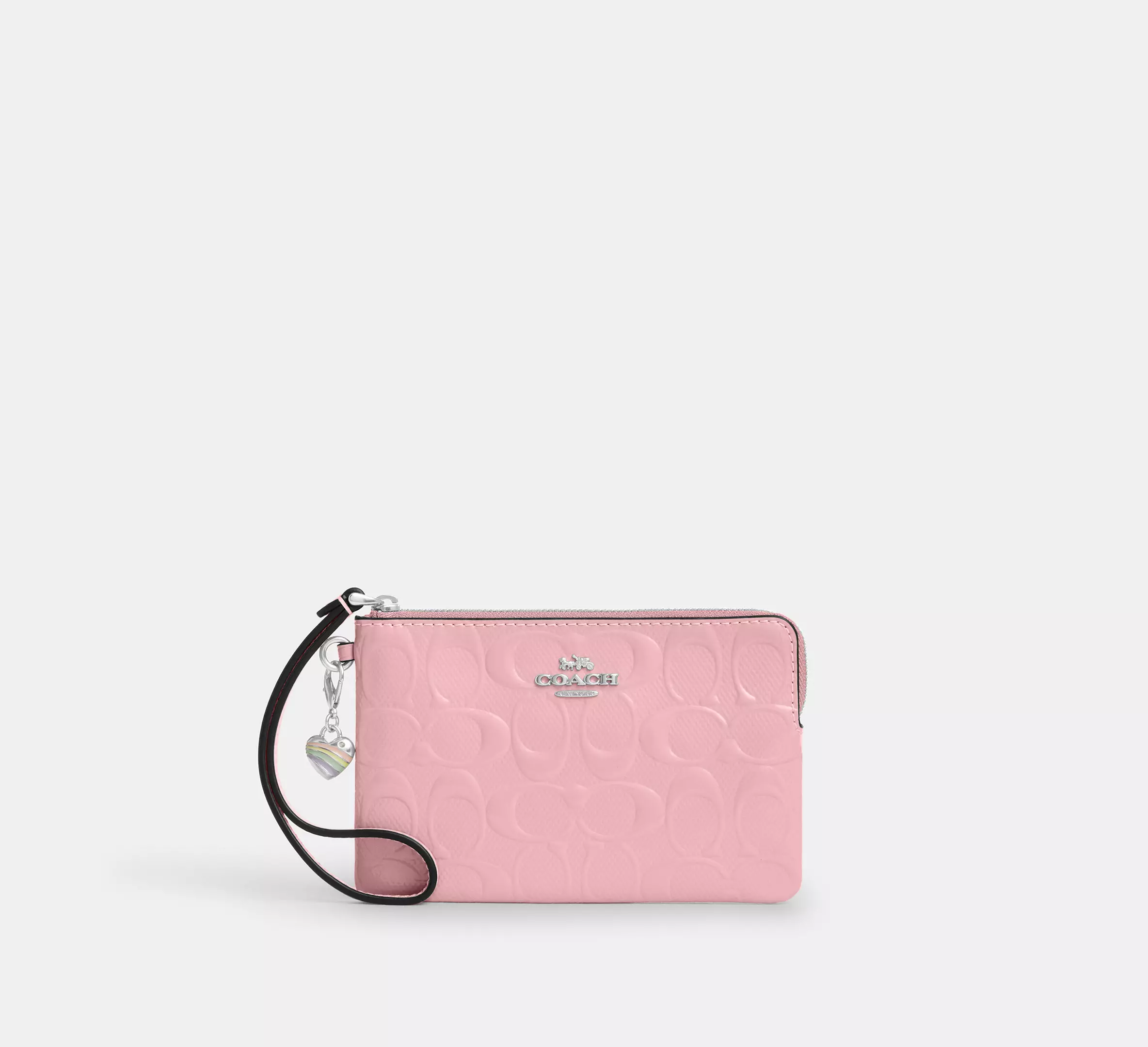 Corner Zip Wristlet In Signature Leather With Heart Charm
