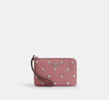 Corner Zip Wristlet In Signature Leather With Heart Charm