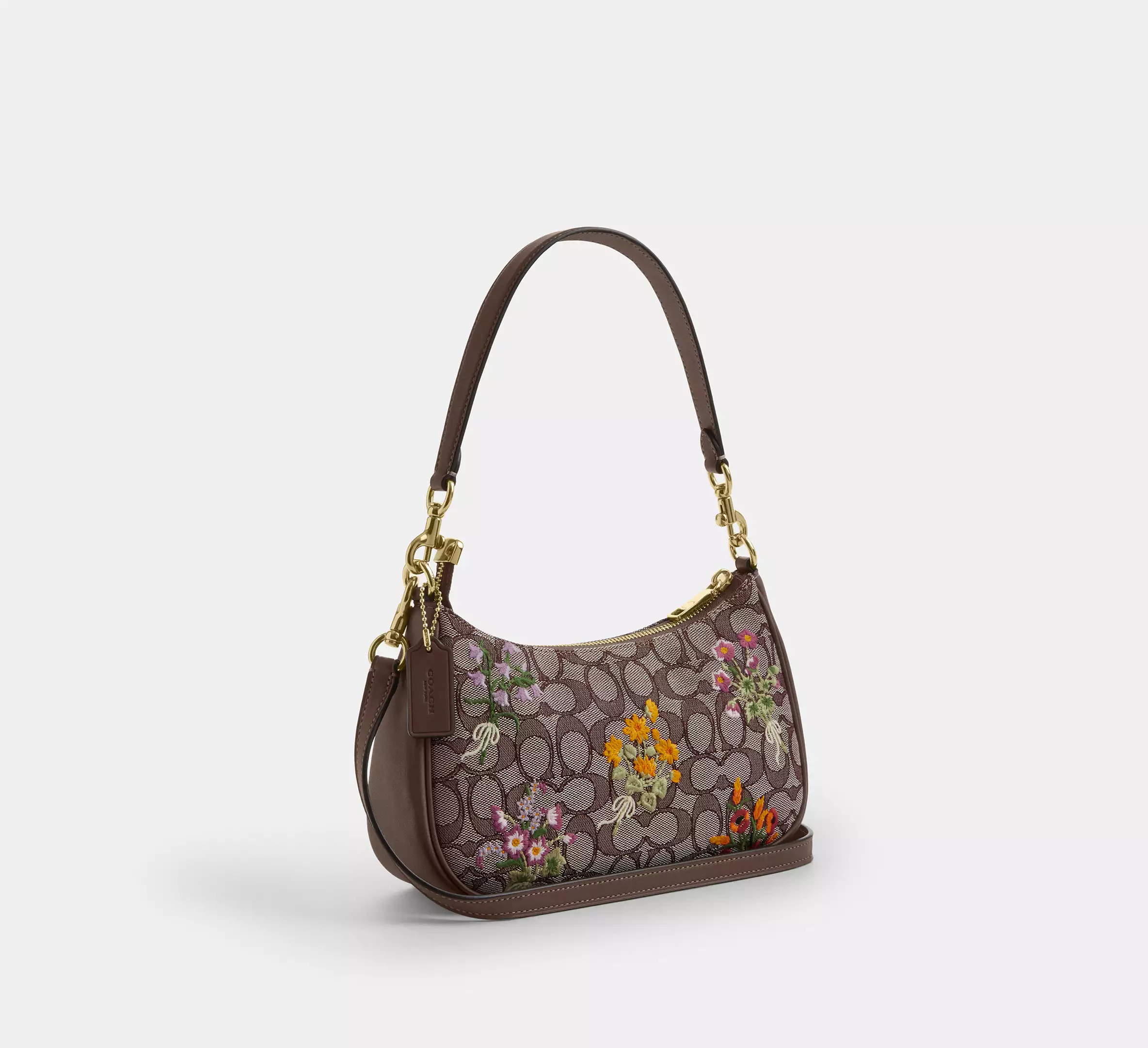 Teri Shoulder Bag In Signature Jacquard With Floral Embroidery