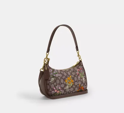 Teri Shoulder Bag In Signature Jacquard With Floral Embroidery