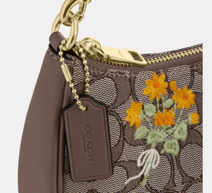 Teri Shoulder Bag In Signature Jacquard With Floral Embroidery