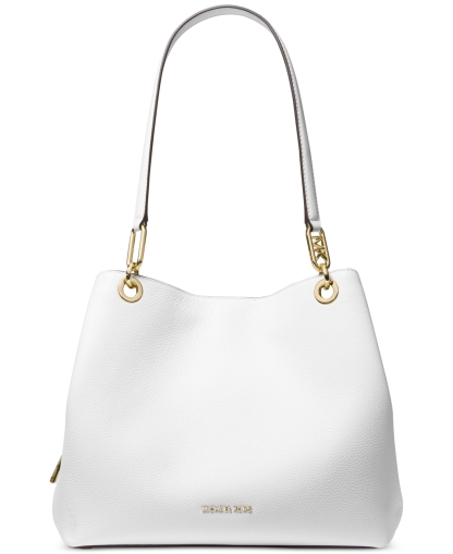 Michael Kensington Large Leather Shoulder Tote In Optic Whit