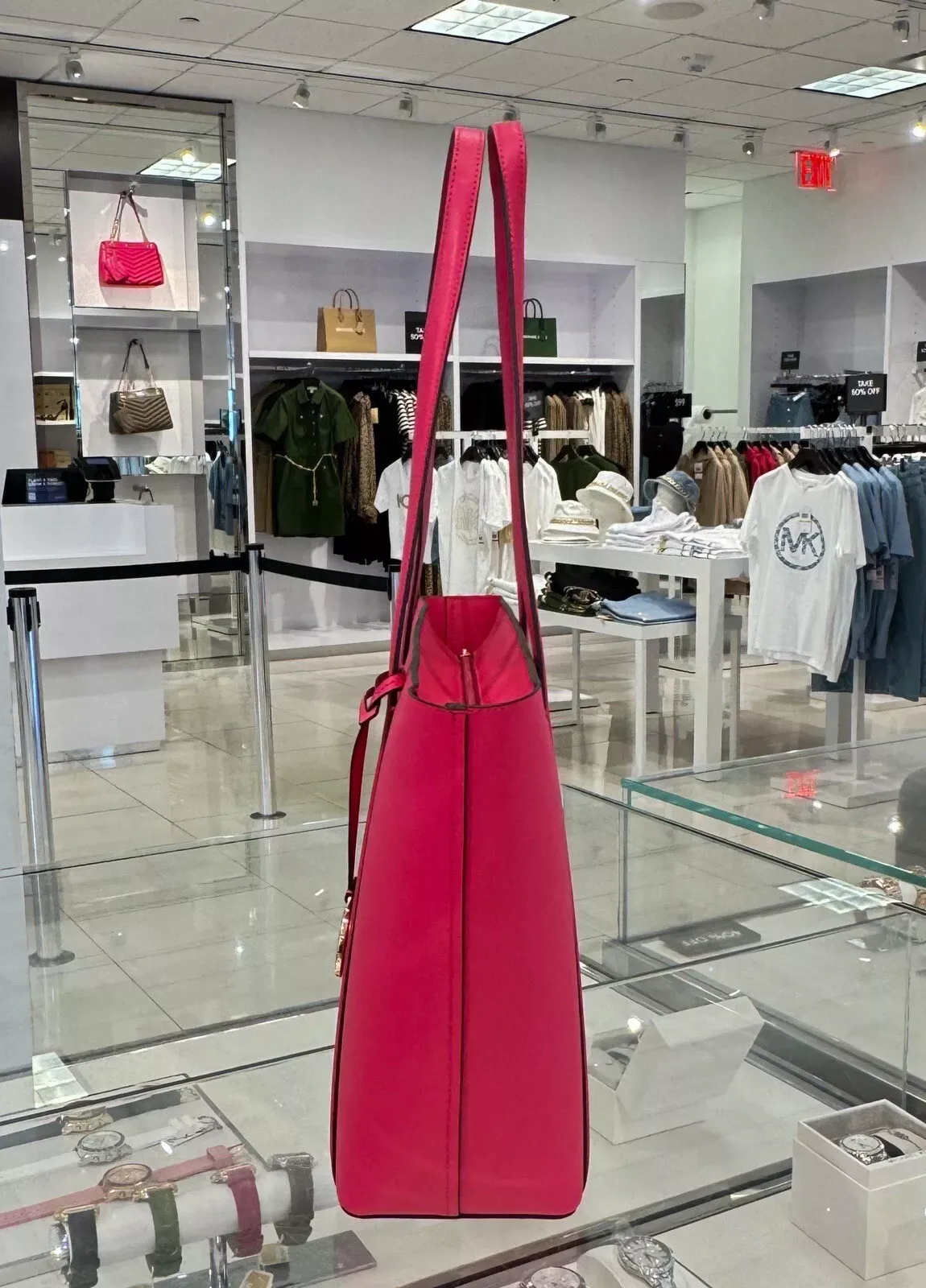 MICHAEL KORS PRATT LARGE TOP ZIP SHOULDER TOTE BAG ELECTRIC PINK