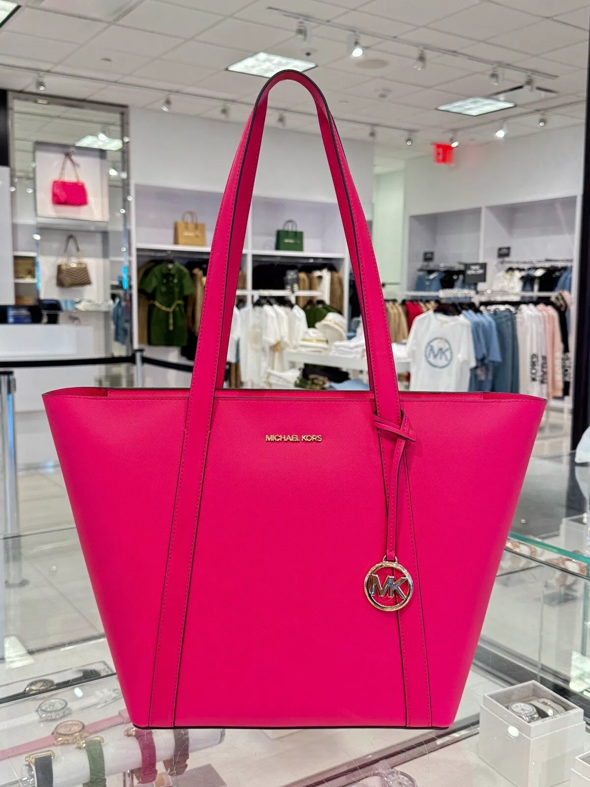 MICHAEL KORS PRATT LARGE TOP ZIP SHOULDER TOTE BAG ELECTRIC PINK