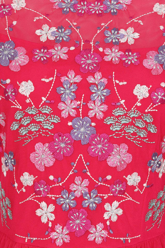 Crimson Floral Embroidered Maxi Dress