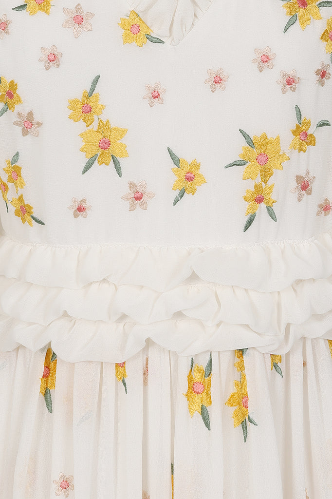 White Floral Embroidered Maxi Dress