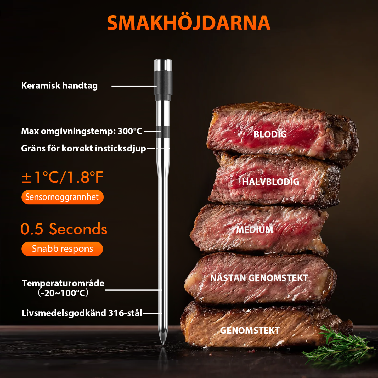 Grillpar BQ-60 – Trådlös Bluetooth-temperaturmätare för biff, rökning och grillning