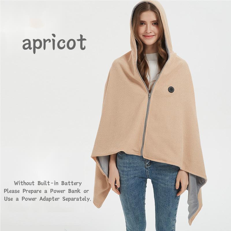 Hooded Heated Shawl with USB Power Supply, Machine Washable