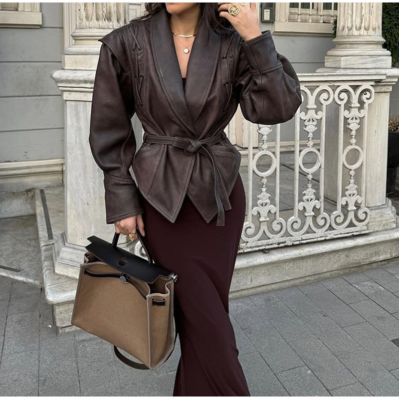Stylish Lapel Tie-Waist Long-Sleeve Jacket