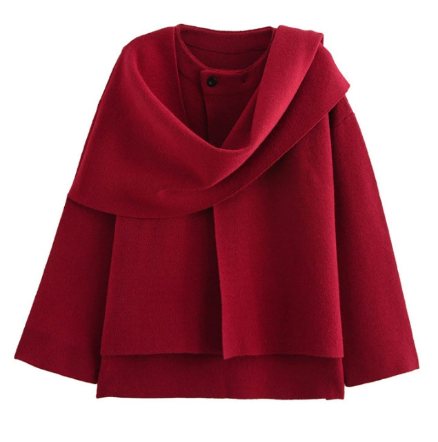 Asymmetric Scarf Short Knit Coat