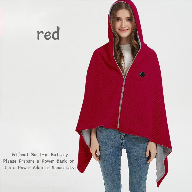 Hooded Heated Shawl with USB Power Supply, Machine Washable
