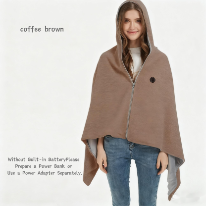 Hooded Heated Shawl with USB Power Supply, Machine Washable
