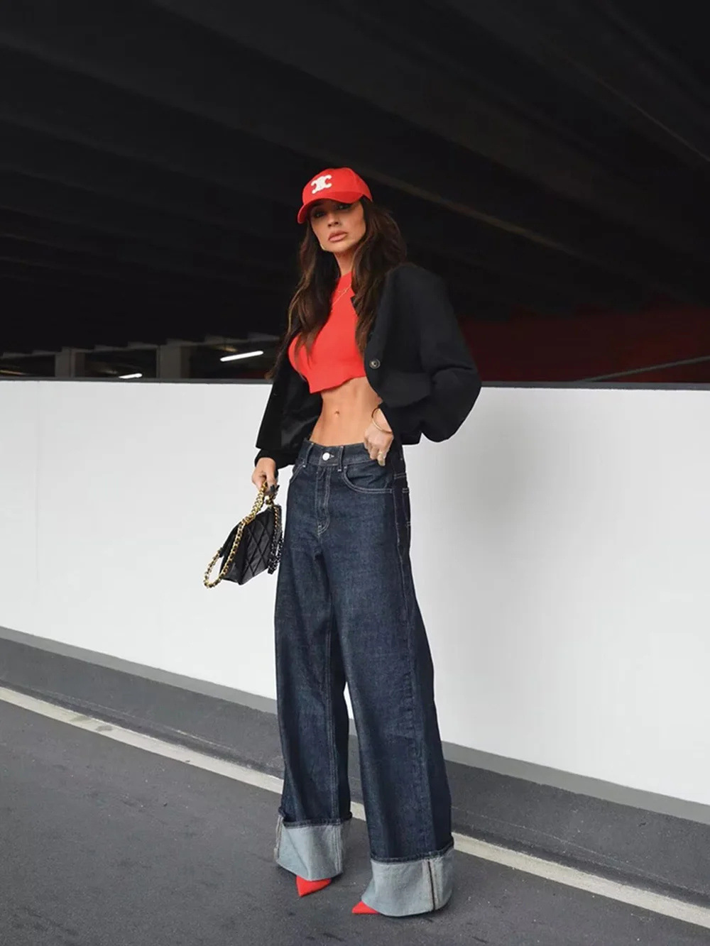 Denim Jacket and Flared Cuffed Pants Set