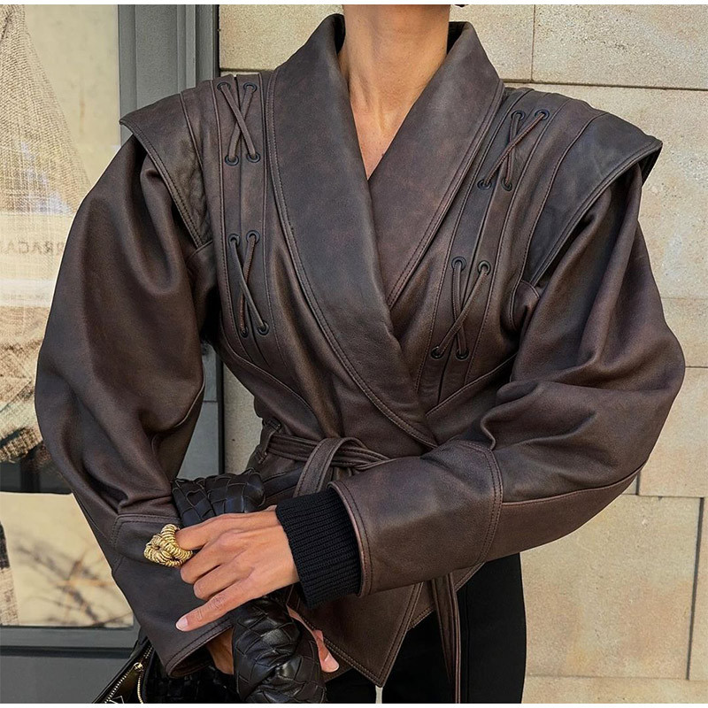 Stylish Lapel Tie-Waist Long-Sleeve Jacket