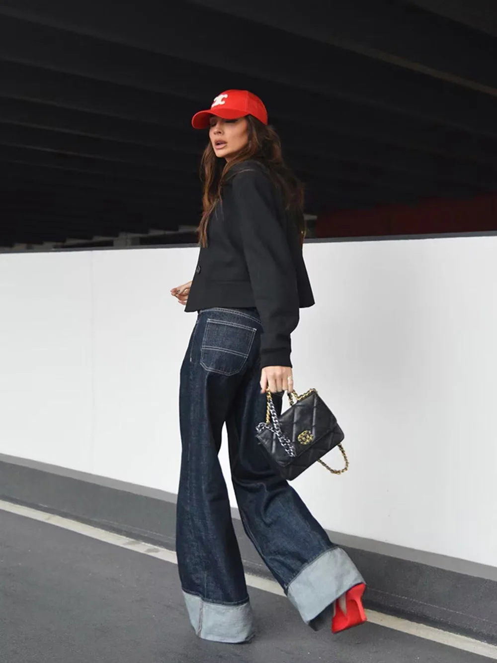 Denim Jacket and Flared Cuffed Pants Set