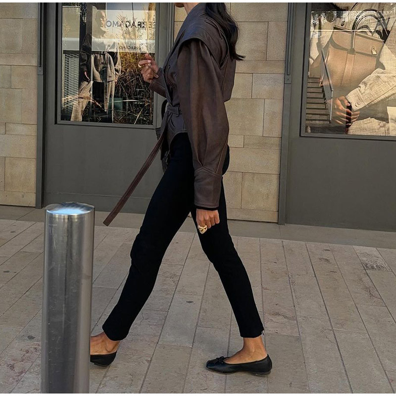 Stylish Lapel Tie-Waist Long-Sleeve Jacket