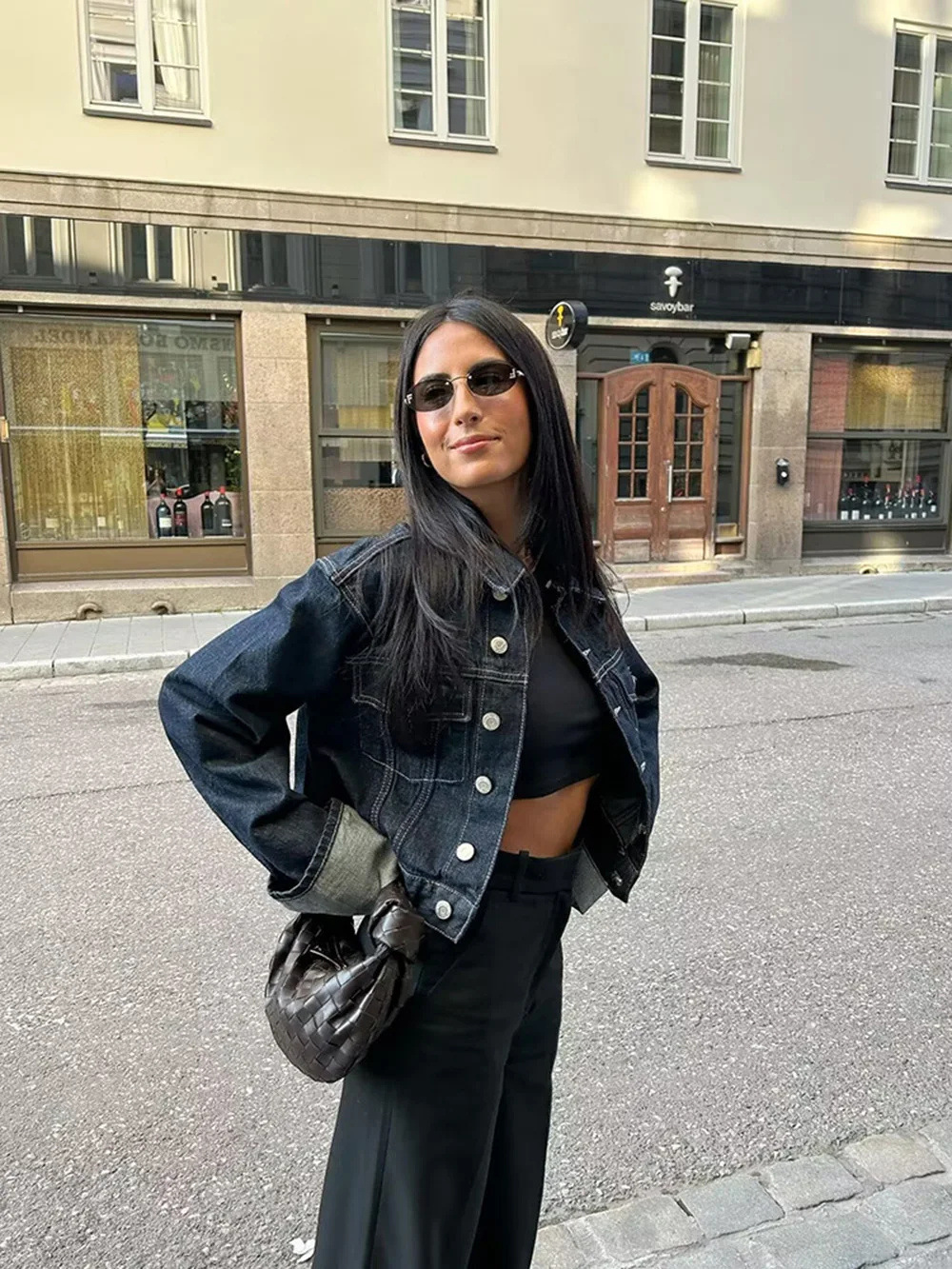 Denim Jacket and Flared Cuffed Pants Set