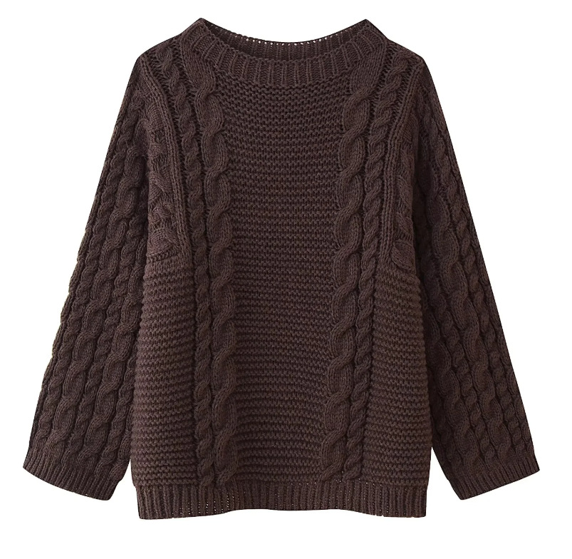 Round-neck bell-sleeve loose-knit sweater