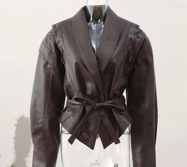 Stylish Lapel Tie-Waist Long-Sleeve Jacket
