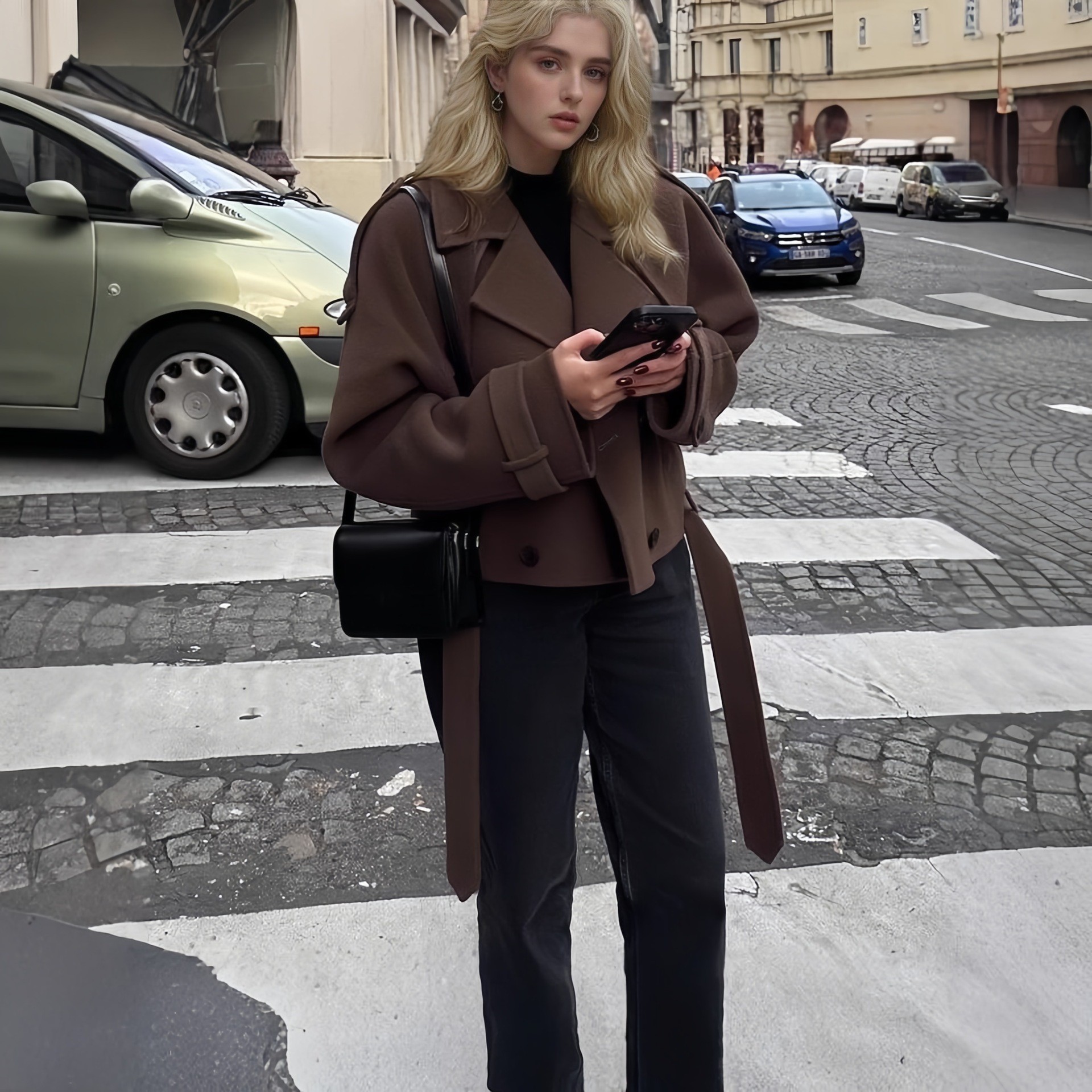 2025 New Style Women's Fashion Short Coat with Wide Lapels and Wool Blend