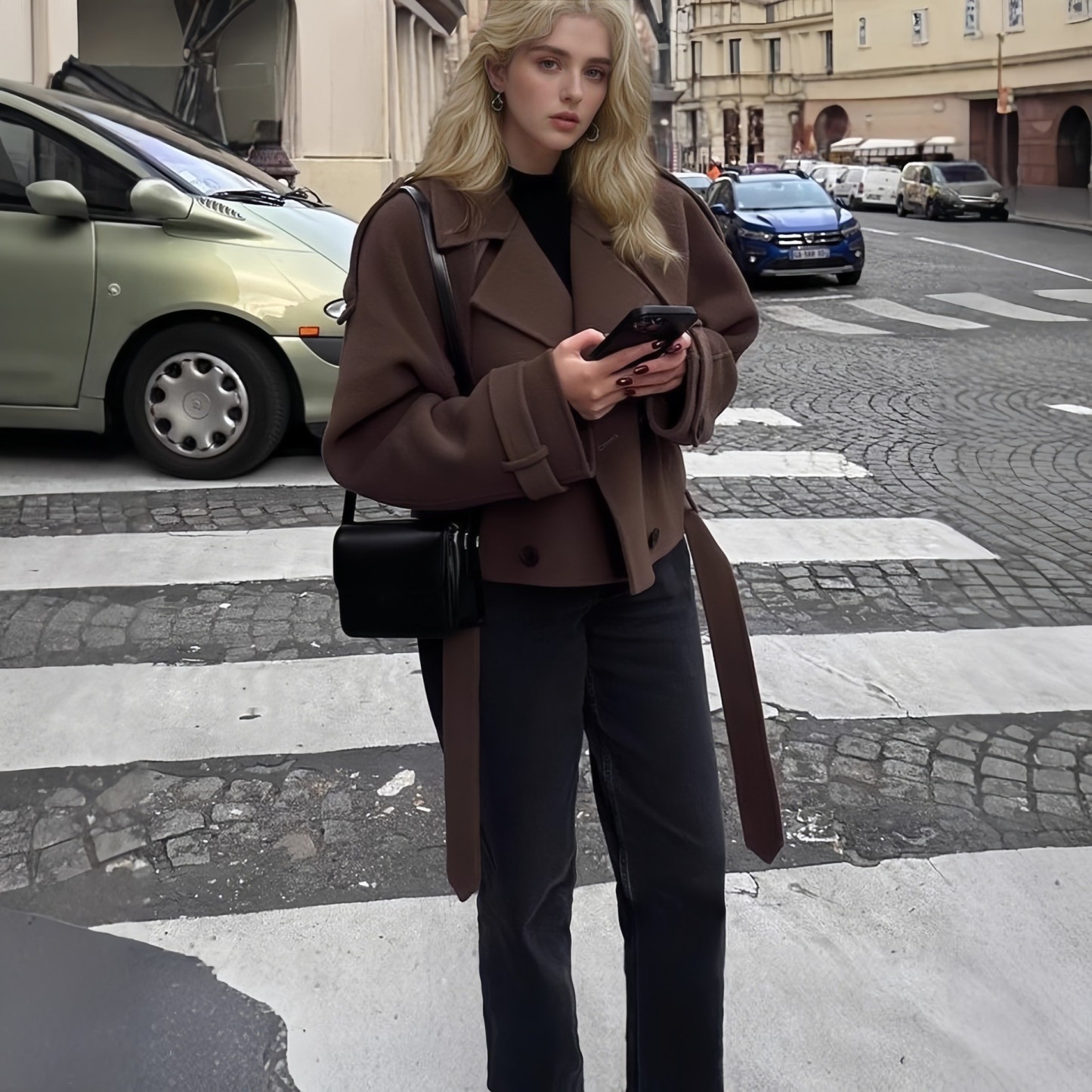 2025 New Style Women's Fashion Short Coat with Wide Lapels and Wool Blend