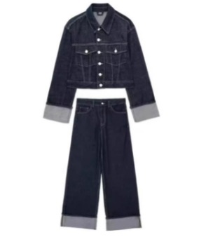 Denim Jacket and Flared Cuffed Pants Set