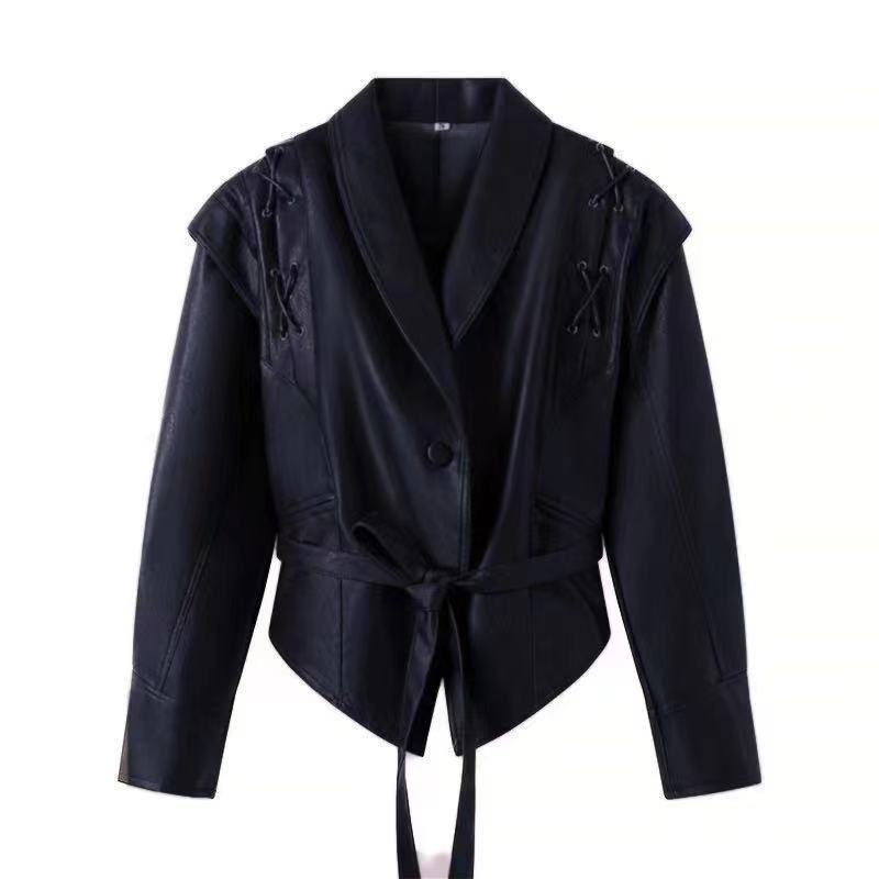 Stylish Lapel Tie-Waist Long-Sleeve Jacket