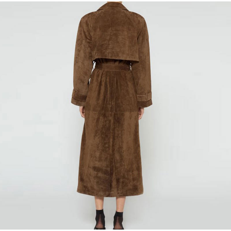 Elegant temperament long - length coat with double - breasted, tie - up waist for autumn and winter