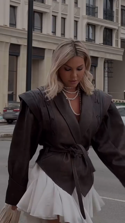 Stylish Lapel Tie-Waist Long-Sleeve Jacket