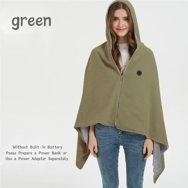 Hooded Heated Shawl with USB Power Supply, Machine Washable