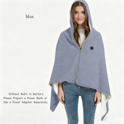 Hooded Heated Shawl with USB Power Supply, Machine Washable