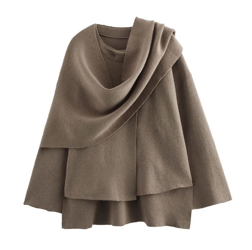 Asymmetric Scarf Short Knit Coat