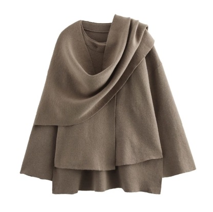 Asymmetric Scarf Short Knit Coat