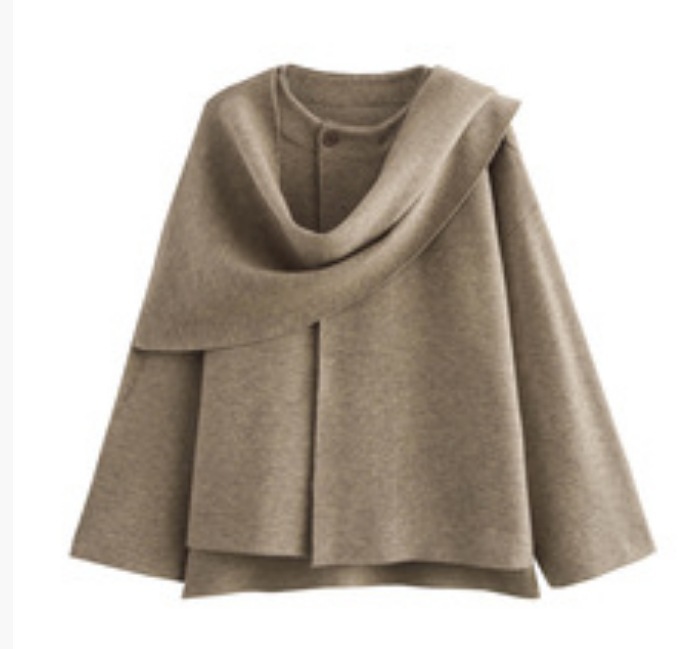 Asymmetric Scarf Short Knit Coat