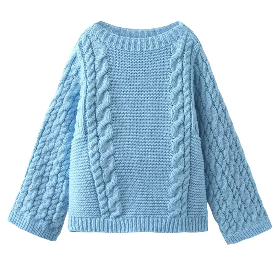 Round-neck bell-sleeve loose-knit sweater