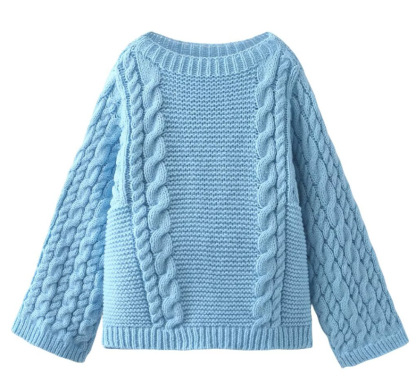 Round-neck bell-sleeve loose-knit sweater