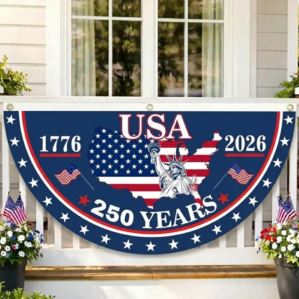 America 250 Patriotic Fan Flag – Vintage Independence Day Porch Decor