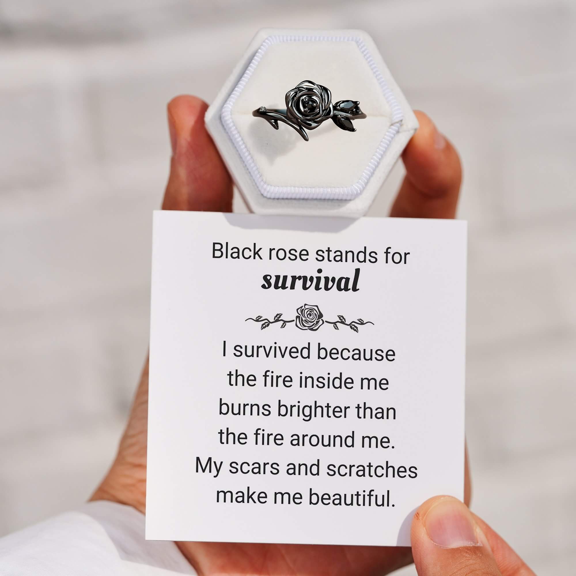 Strong As F*ck Black Rose Self-Love Ring