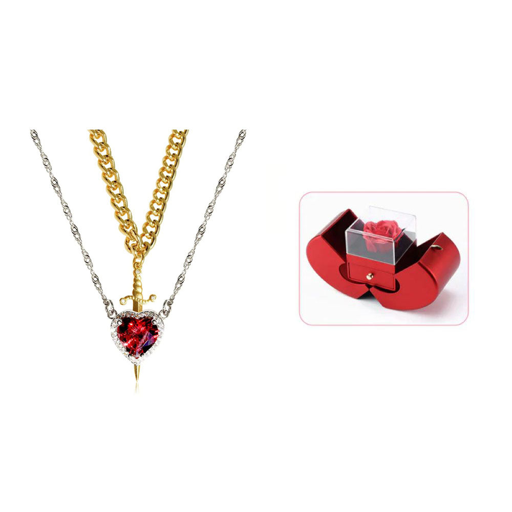 Heart & Sword Matching Necklace – A Symbol of Love & Courage