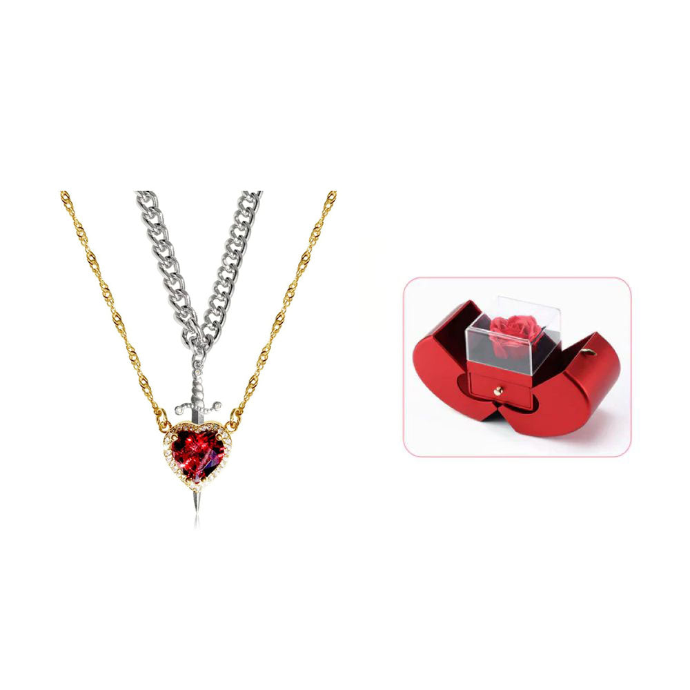 Heart & Sword Matching Necklace – A Symbol of Love & Courage