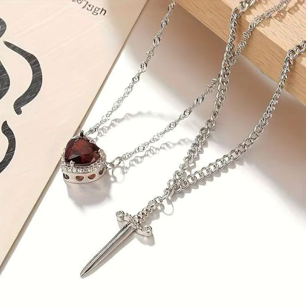 Heart & Sword Matching Necklace – A Symbol of Love & Courage