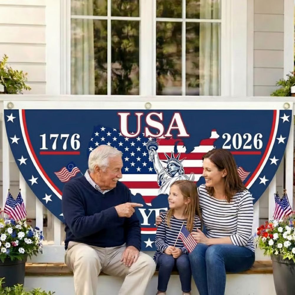 America 250 Patriotic Fan Flag – Vintage Independence Day Porch Decor