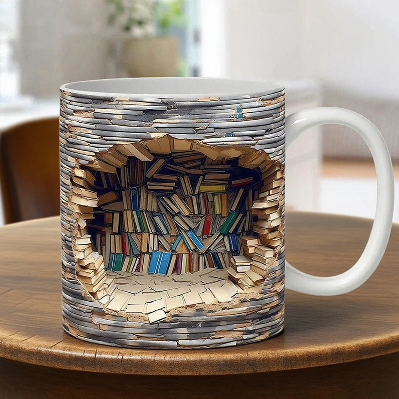 3D Bookshelves Hole In A Wall Mug