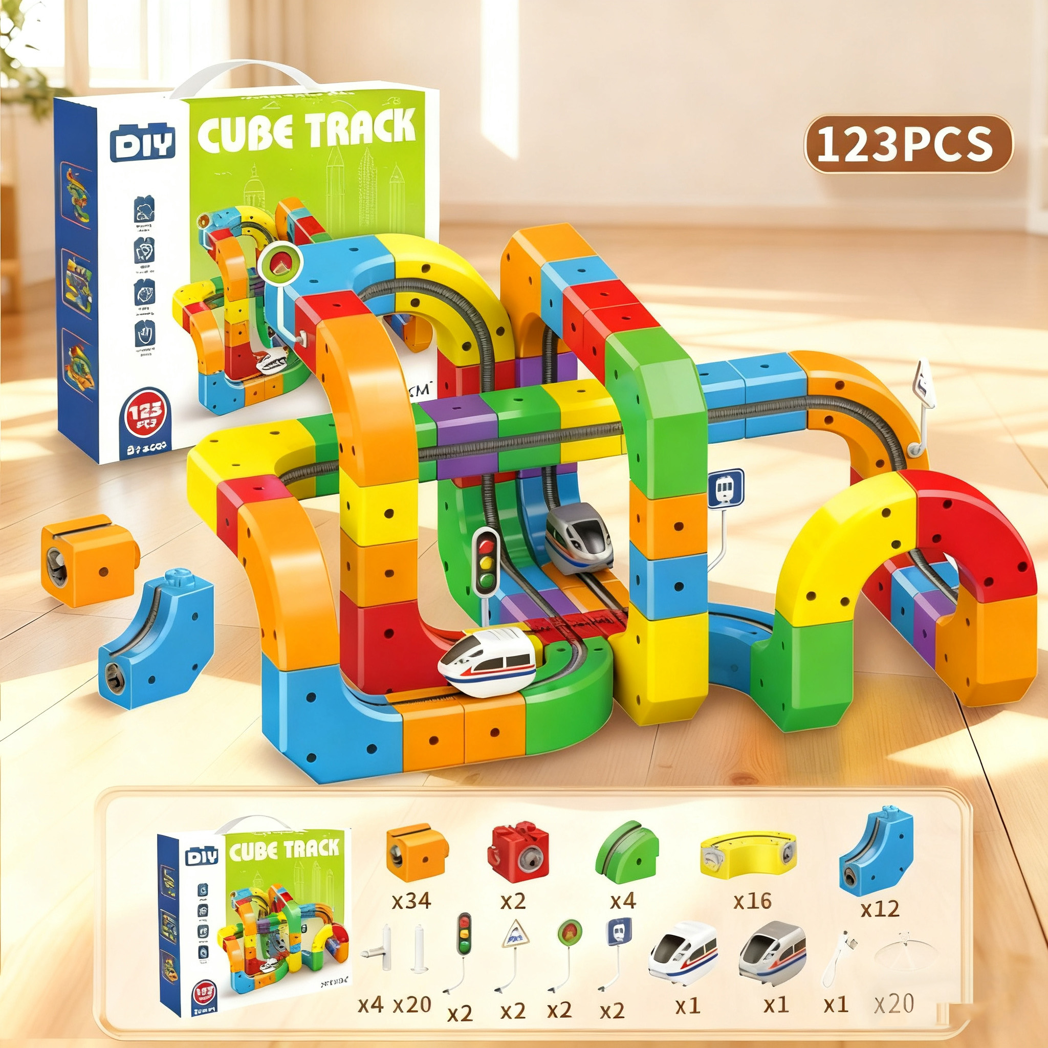 Cube Train Patterns 3D Train Routes STEM Building Cubes – Creative Kids Racetrack Toy ...