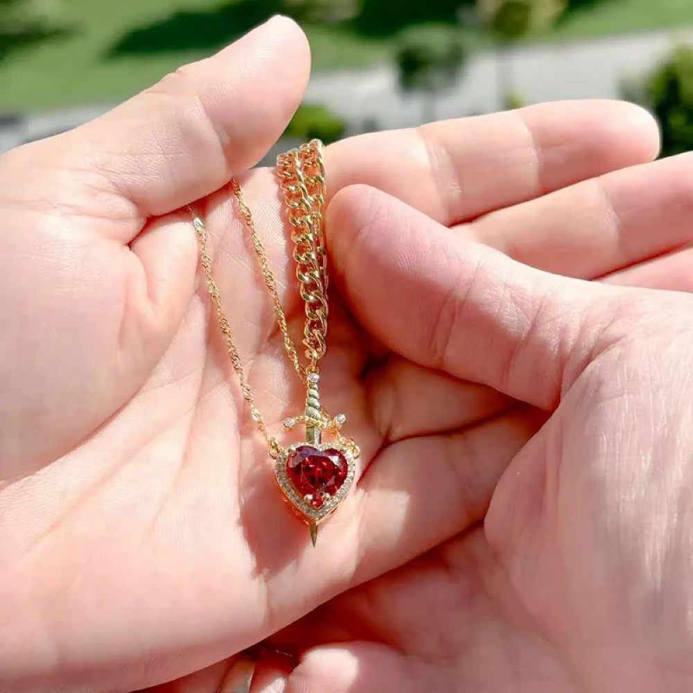 Heart & Sword Matching Necklace – A Symbol of Love & Courage