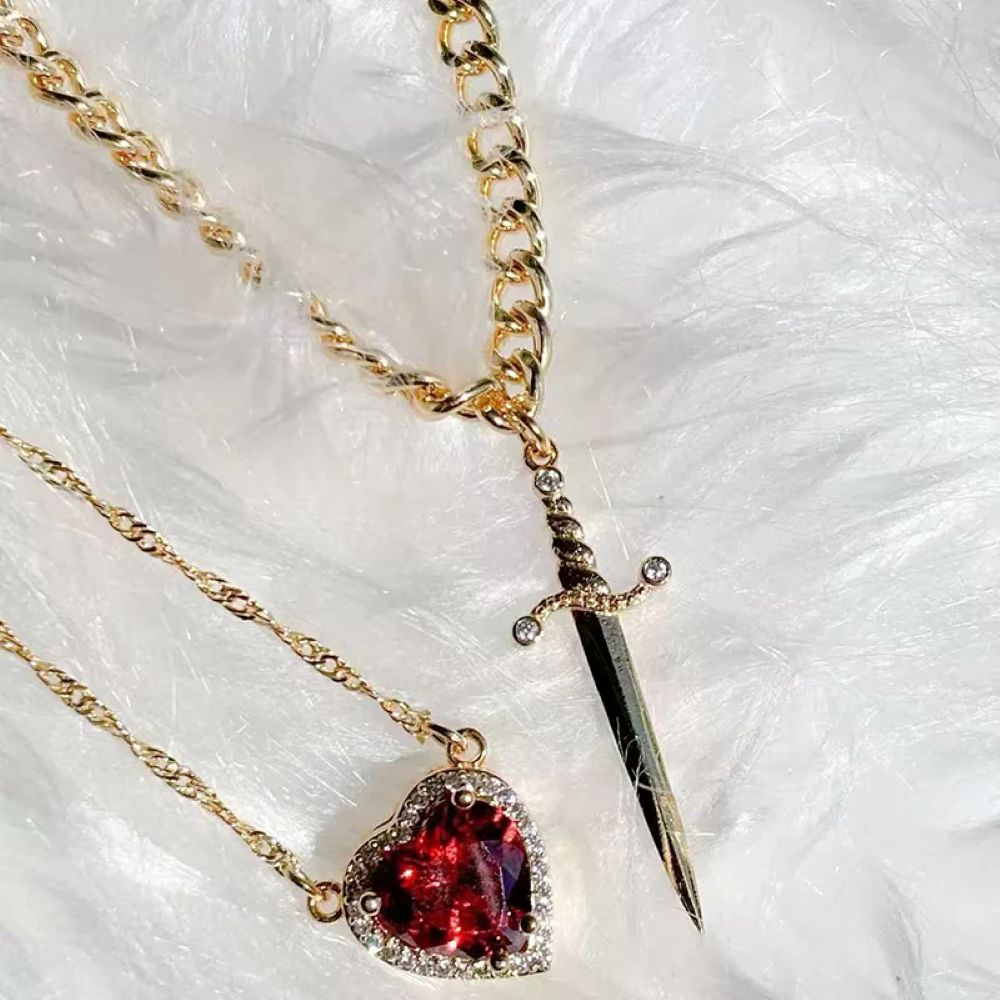Heart & Sword Matching Necklace – A Symbol of Love & Courage