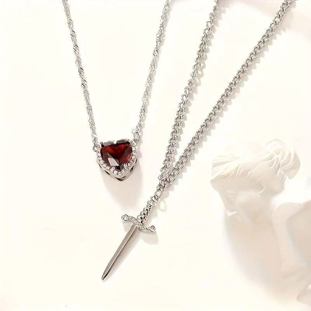 Heart & Sword Matching Necklace – A Symbol of Love & Courage